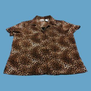 Kim Rogers Petite Women's Shirt Cheetah Print Button Down 2-Part S/Sleeve Sz PL